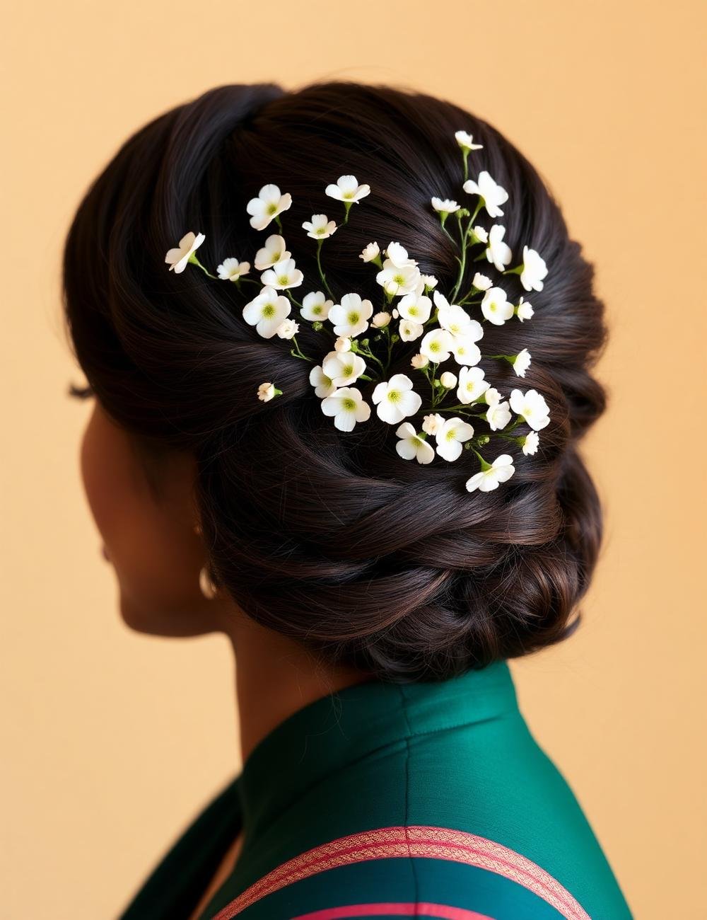 Elegant braided updo with flowers